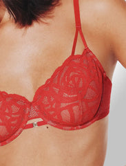 Rose Lace Unlined Demi Bra + Thong & Garter Set